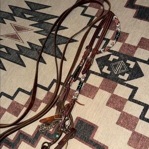 Beaded headstall w Turquoise Bit